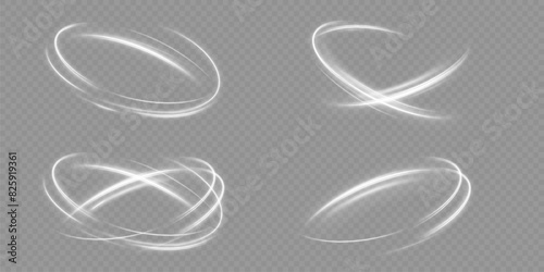 Light white Twirl. Curve light effect of white line. Glowing white spiral. The effect of high-speed abstract lines. Rotating shiny rings.