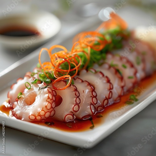 a sumptuous delicacy of fresh raw octopus sashimi, ready to be consumed