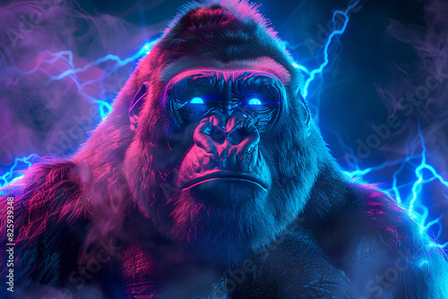 king kong in the jungle vector neon 3d rendering