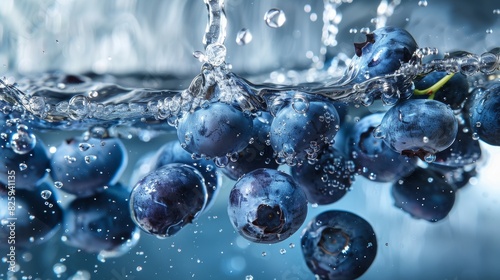 Blueberries Underwater with Air Bubbles