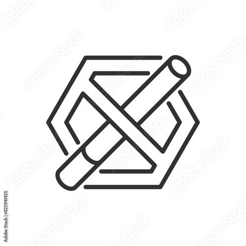 No smoking sign, linear icon. Hexagonal prohibition sign and cigarette. Line with editable stroke