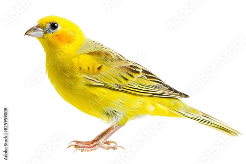 Vibrant Canary Perched Gracefully on Branch against Neutral Background