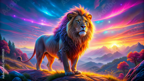 lion in beautiful landscape