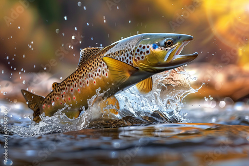 brown trout jumping out of the water