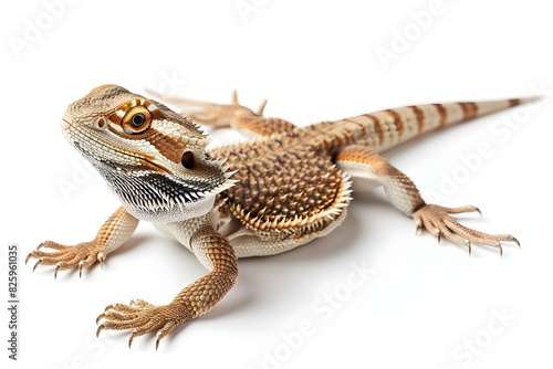 Closeup Portrait of Bearded Dragon Lizard Isolated on White Background