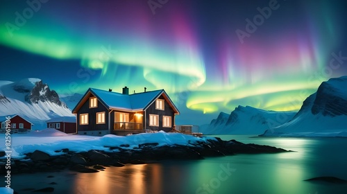 Greenland aurora over the house