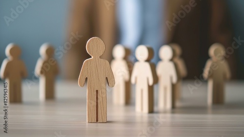 Leader Choosing Team Member Among Wooden Figures on Table