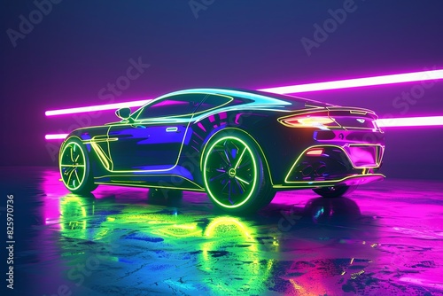 realistic neon luxury car