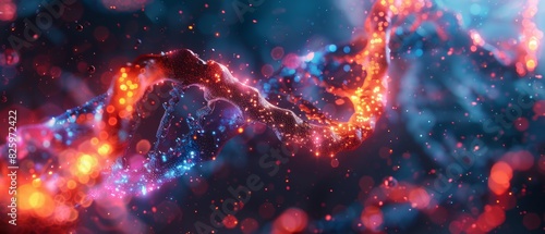 Colorful DNA double helix, detailed nucleotides, glowing strands, biological elegance, vibrant molecular visualization