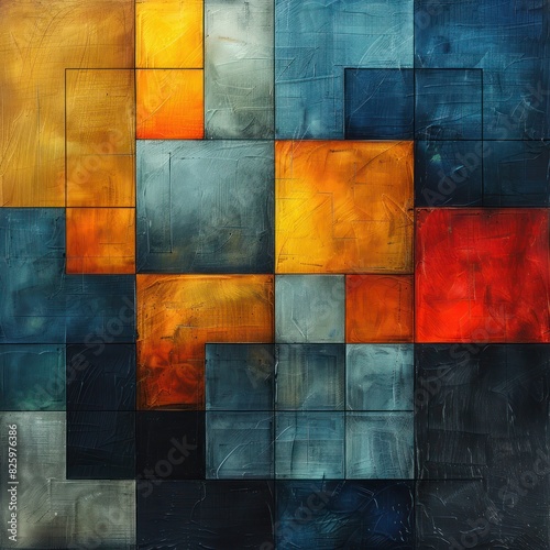 an abstract painting illustrating the usage and combination of dark and pastel colors, random brush strokes and random shapes