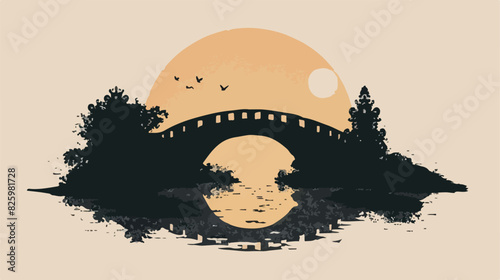 Vintage brick bridge and River Landscape view logo 