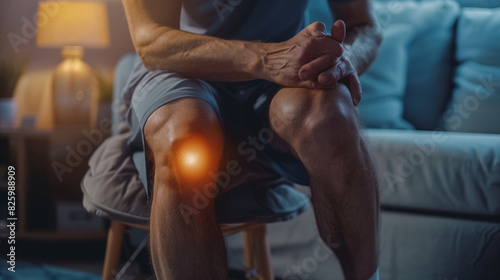 Man Massaging Knee Due to Pain in Closeup Shot