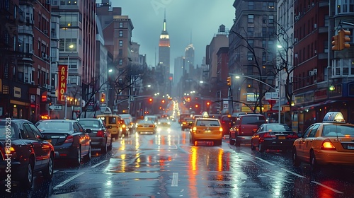 A city street at night filled with car lights and tall buildings illuminated against the night sky List of Art Media Photograph inspired by Spring magazine