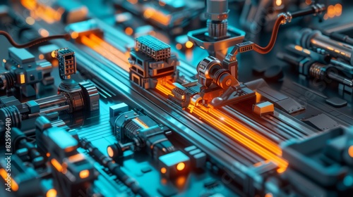 futuristic AI powered factory or production line