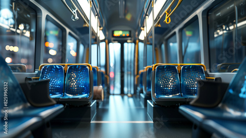 Modern Bus Interior Showing Empty Passenger Seats