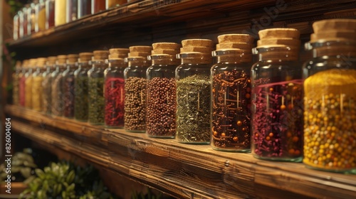 jars of spices on a shelf. AI generate illustration