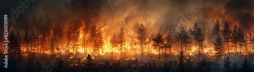 Firefighters battle a raging wildfire that threatens to engulf a nearby forest.