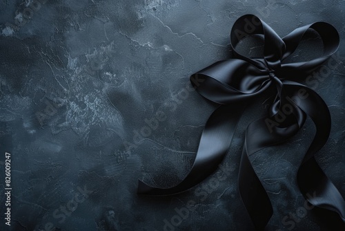 Black Ribbon. Dark Background for Ceremony with Space for Text, Bereavement Accessory