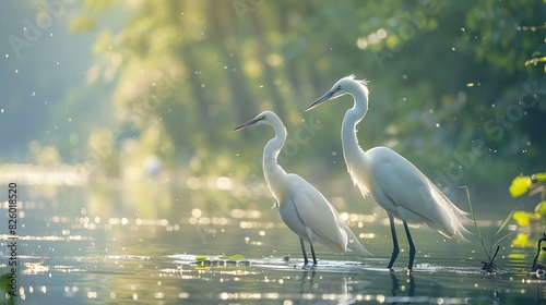 Natural beauty of egrets wading in a wetland