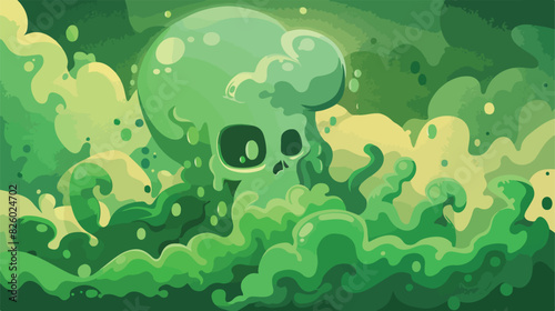 Green fart. Funny stinky clouds with skull text pu