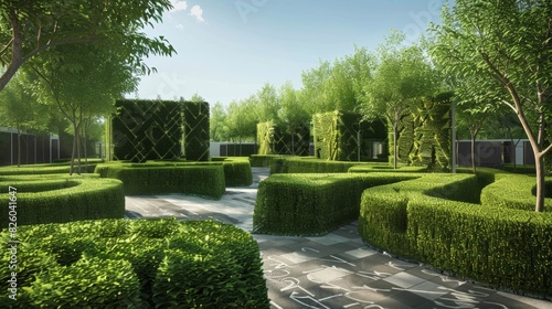 The gardens hedges are shaped like the mathematical equations that describe gauge theories adding a touch of elegance to the space.