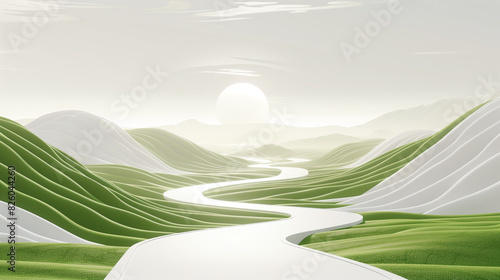 there is a winding road going through a green valley
