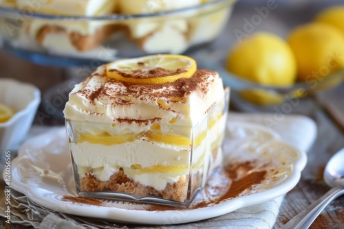 Lemon fruit tiramisu dessert close-up view