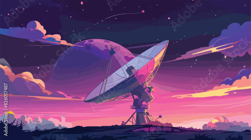 Radio telescope icon. Cartoon space study antenna Car