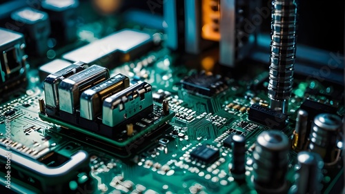 The concept of a safe connection or cybersecurity service involves a close-up of the motherboard of the computer, a safety lock, a login, and confirmed credentials connected to a broad banner design.