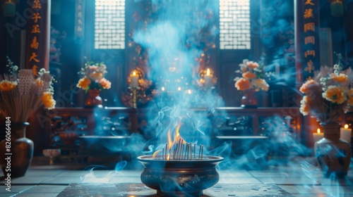 incense sticks emitting fragrant smoke in a zen meditation space, enhancing focus and tranquility zen concept banner design