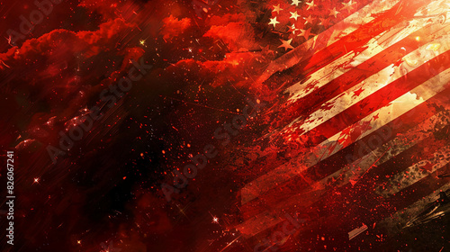 American flag with a red background