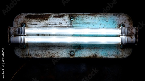 Rusty fluorescent light fixture on wall