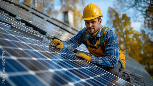 An engineer installed solar panels on the roof of a private house