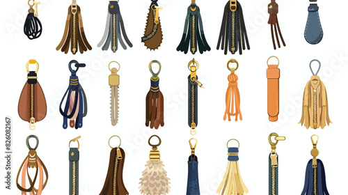 Zipper pulls. Zippers puller with leather tassel on