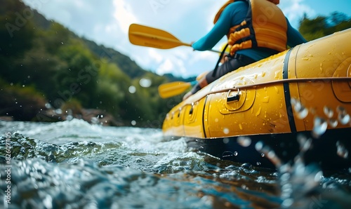 person rafting on the river, extreme and fun sport at tourist attraction , Generative AI