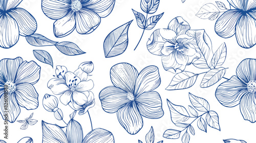 Line ornamental flowers pattern Cartoon Vector style
