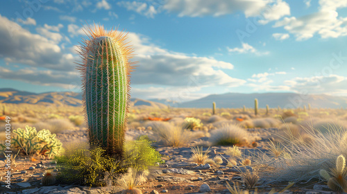 Desert horizon is interrupted by the presence of a solitary cactus