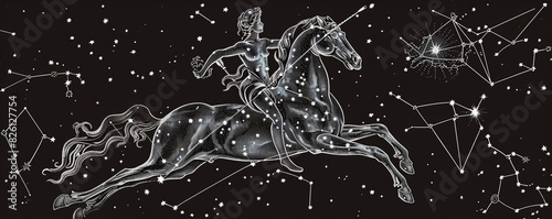 Sagittarius centaur god among constellations in celestial artwork