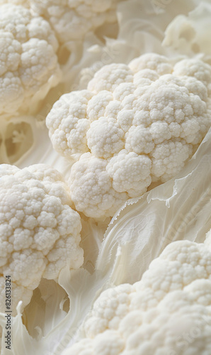 Closeup of cauliflower texture with bumpy white surface