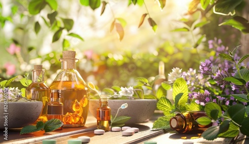 Herbal Medicine Concept with Natural Ingredients