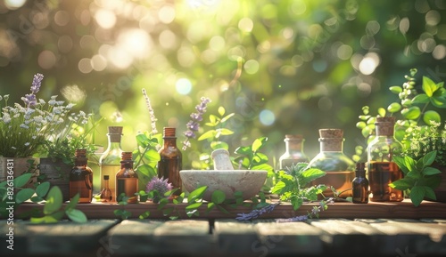 Still Life of Herbs and Essential Oils
