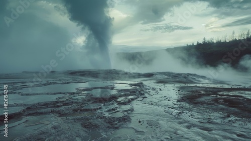 The geysers eruption creating an ethereal misty atmosphere