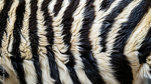 Fluffy animal zebra print. Closeup of artificial fur texture. Monochrome. Fashion background. Generative AI