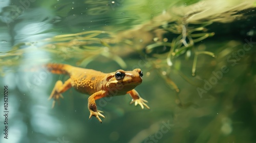 A newt swimming in a pond.