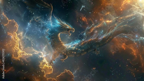The image is a depiction of a cosmic dragon