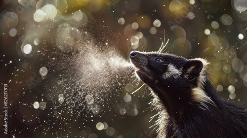 A skunk spraying in defense. 