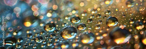 Water Droplets, Close-up of water droplets on a surface, showcasing their reflective and refractive qualities.