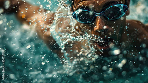 Underwater close-up of a swimmer's kick during a freestyle race