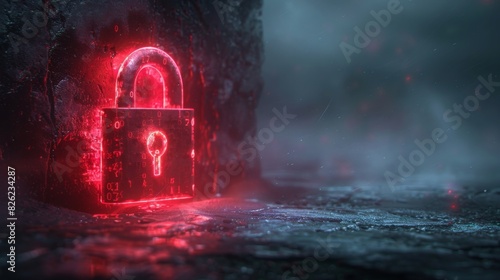 Mystic Red Security Lock on Dark Background