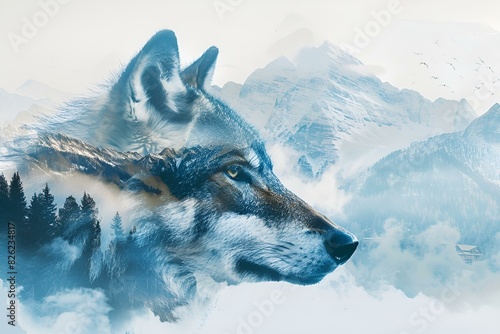 Portret wilka na tle gór w zimowej scenerii